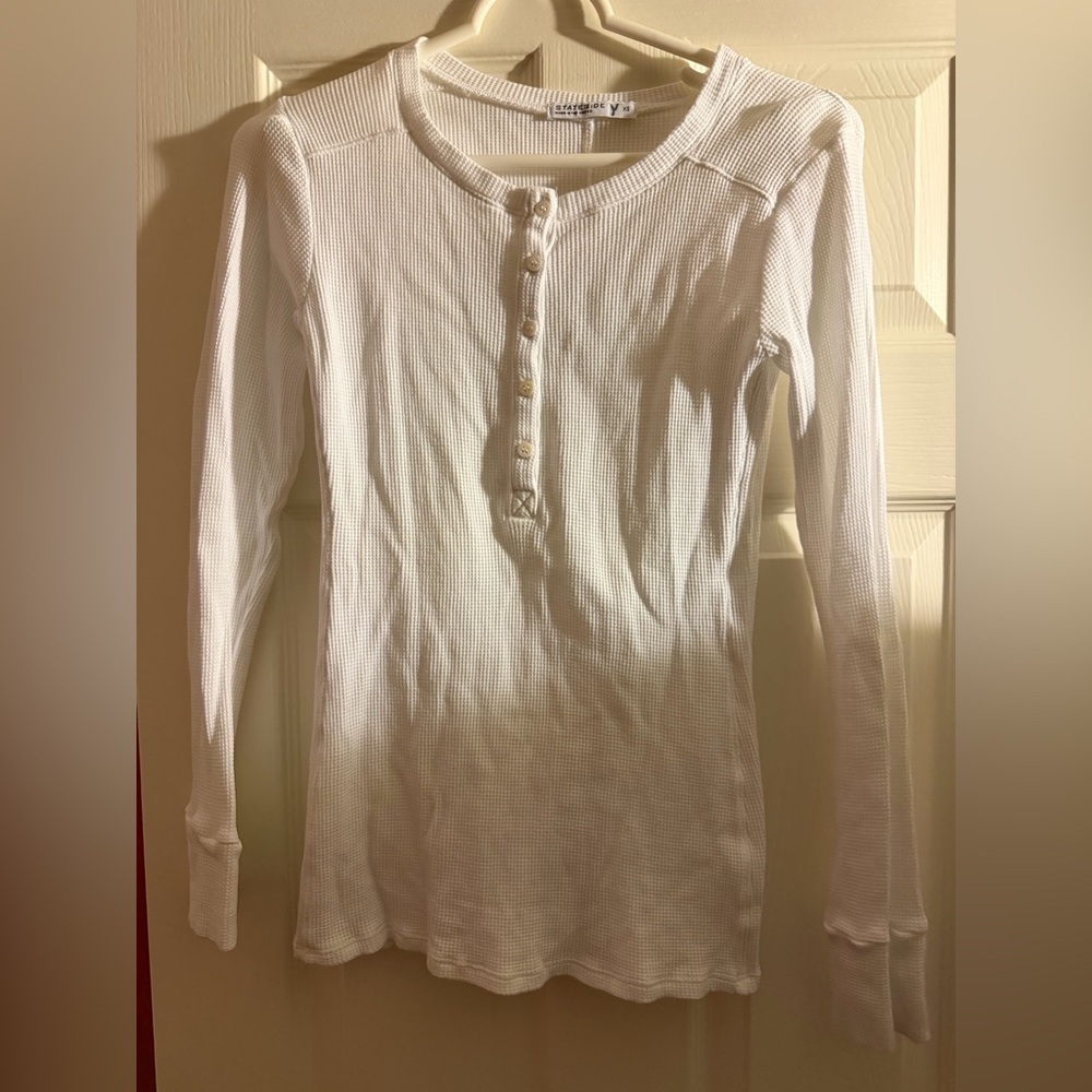 Stateside Waffle White Thermal Henley Top